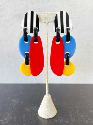 Michaela Malin Trio Clip On Earrings, Red/Blue/Yellow - Statement Boutique