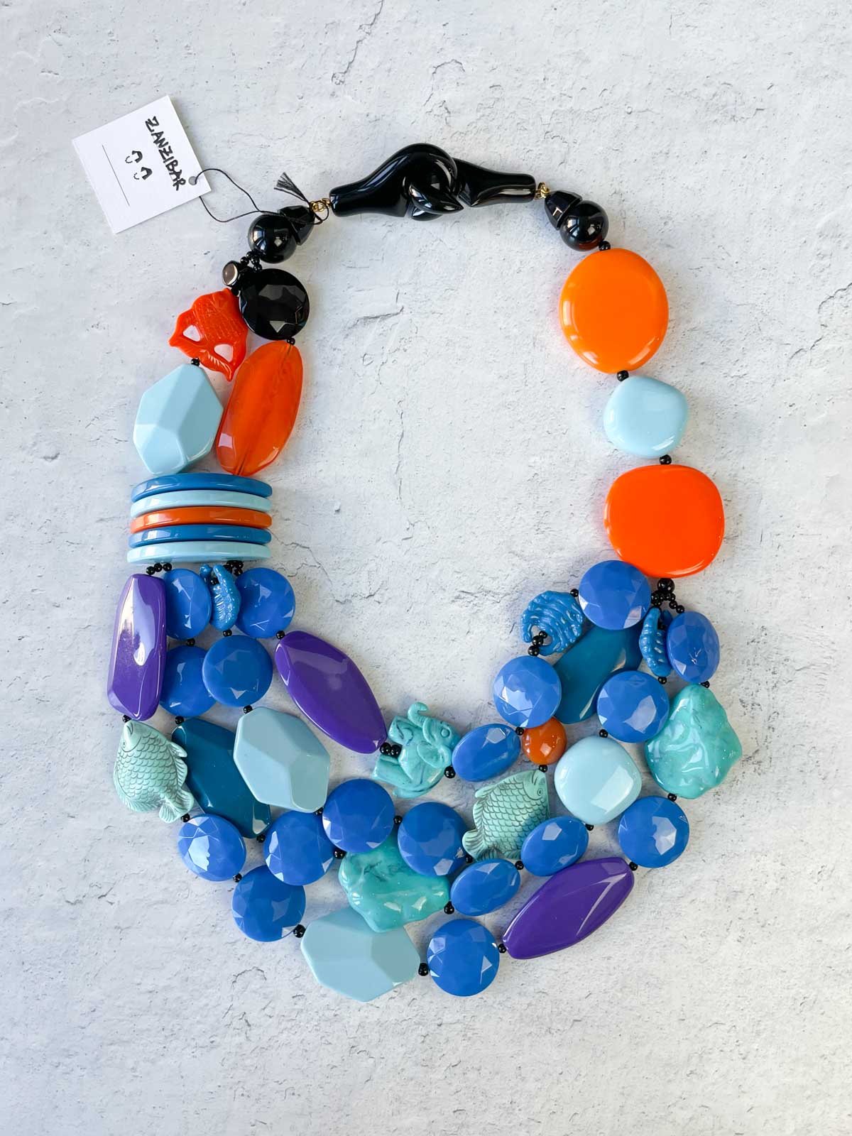 Michaela Malin Zanzibar Necklace, Blue/Orange Multi - Statement Boutique
