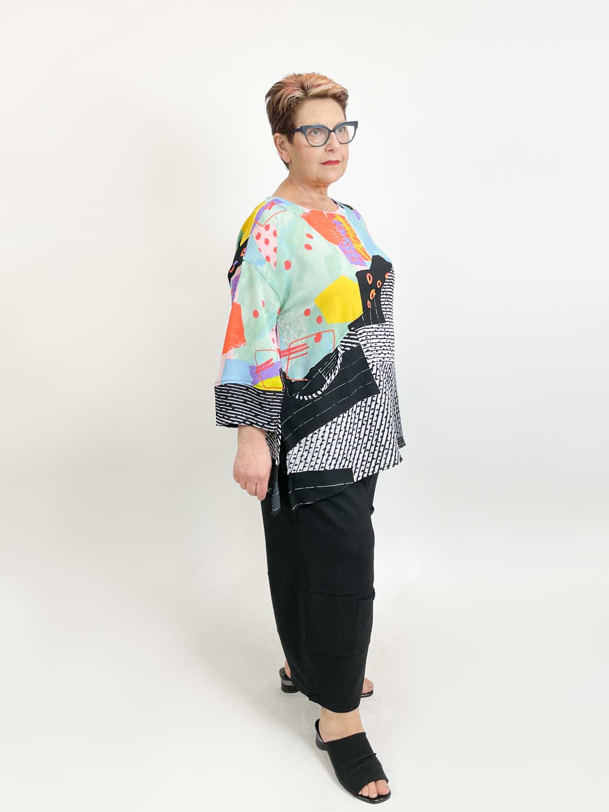 Moonlight Mixed Print Angle Seam Pocket Top, Multi - Statement Boutique