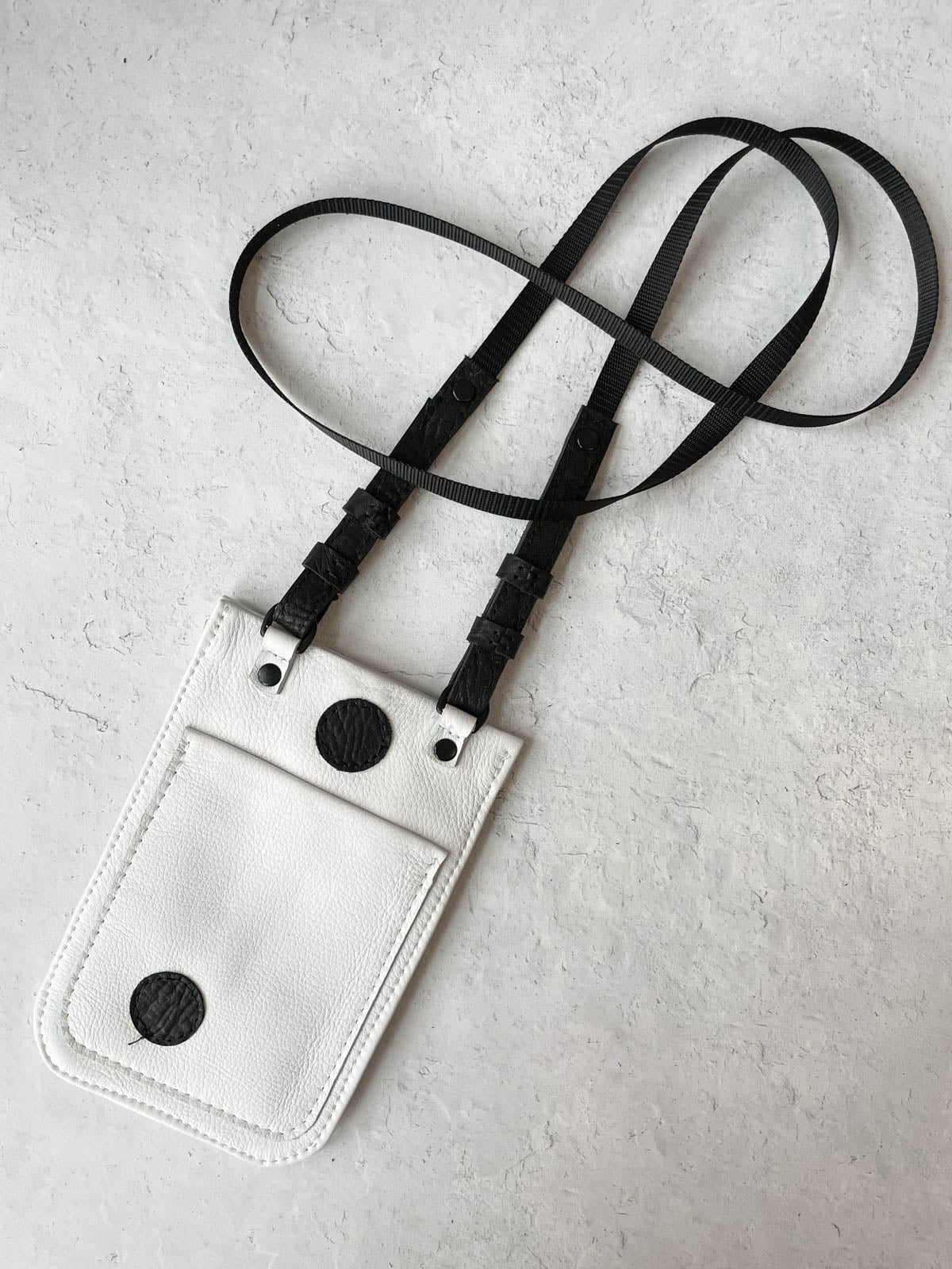 Riel Cell Phone Sling Crossbody Bag, White/Black Dots - Statement Boutique