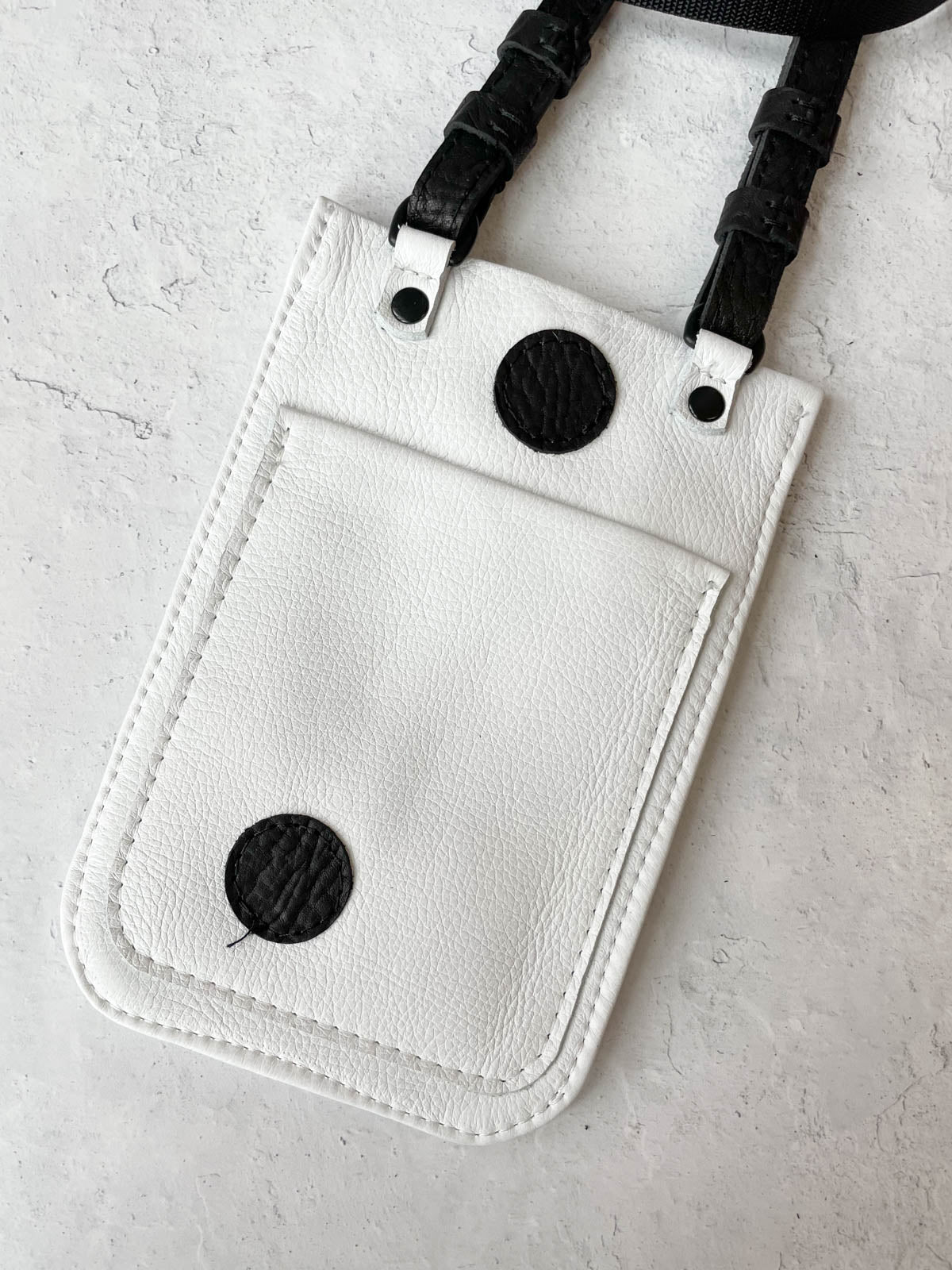 Riel Cell Phone Sling Crossbody Bag, White/Black Dots - Statement Boutique