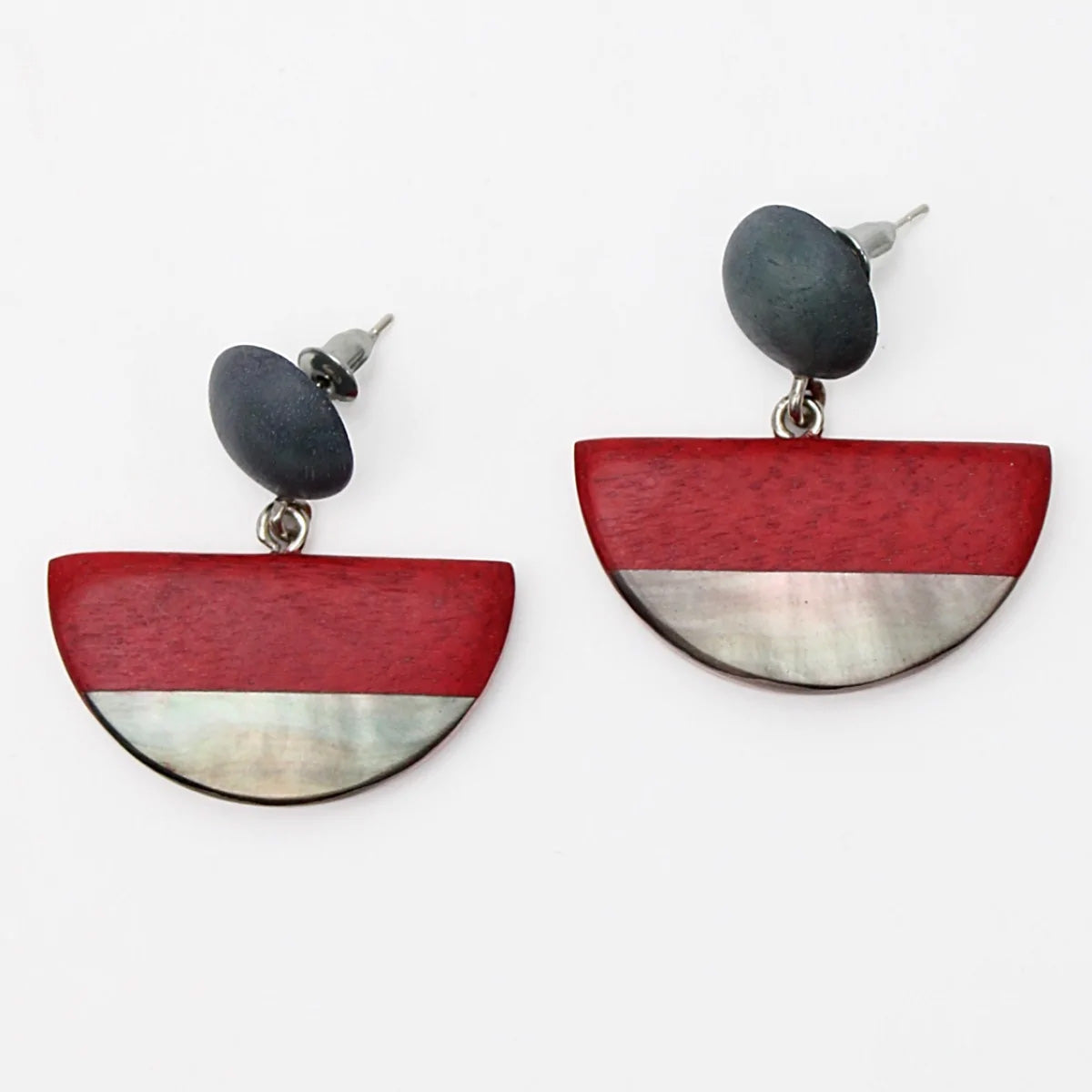 Sylca Designs Half Moon Wood & Shell Earrings, Red - Statement Boutique