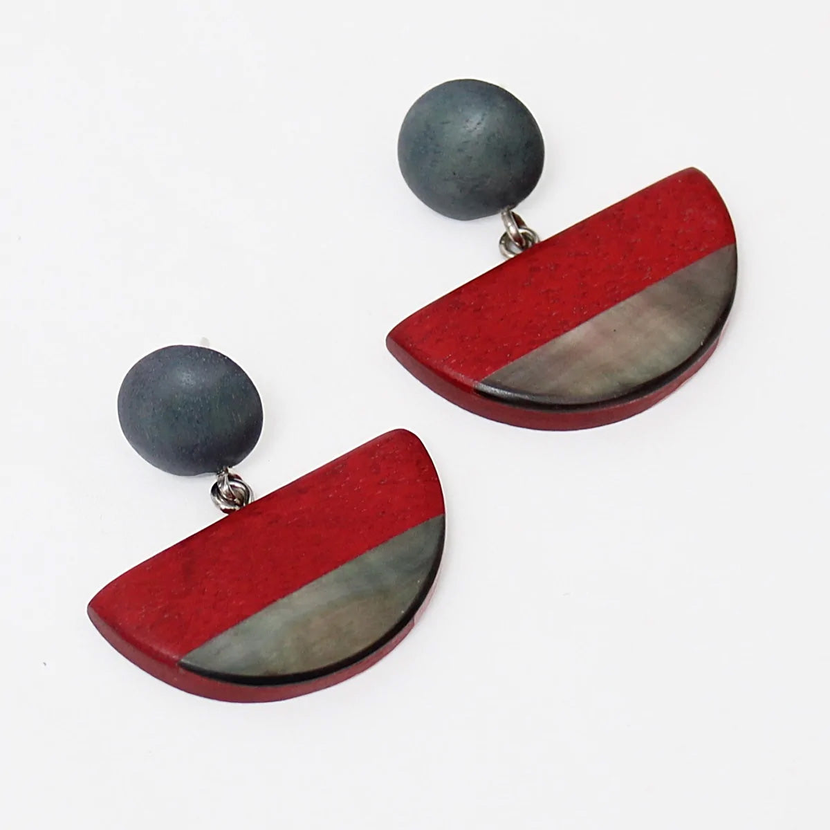 Sylca Designs Half Moon Wood &amp; Shell Earrings, Red - Statement Boutique