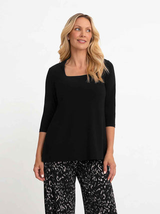 Sympli Square Neck Top, 3/4 Sleeve, Black - Statement Boutique