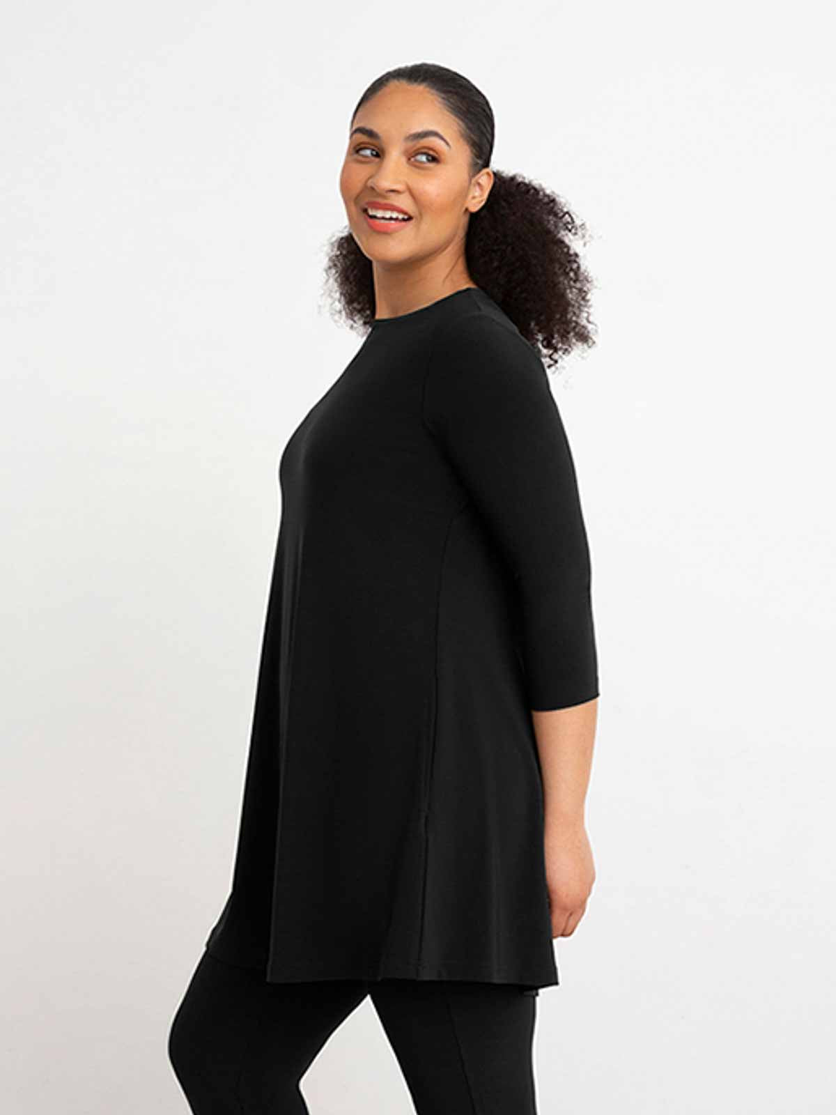 Sympli Trapeze Tunic, 3/4 Sleeve, Black - Statement Boutique