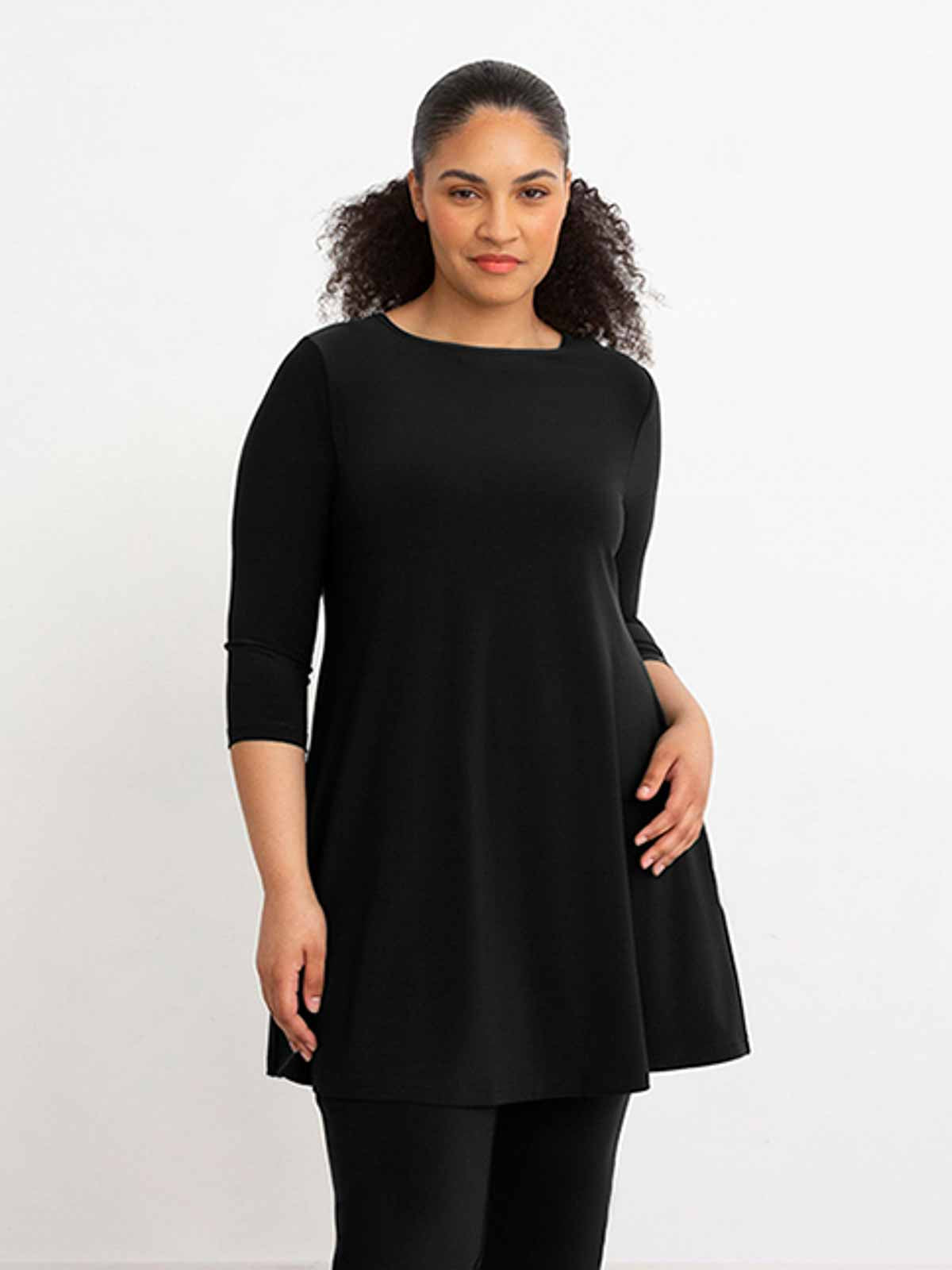 Sympli Trapeze Tunic, 3/4 Sleeve, Black - Statement Boutique