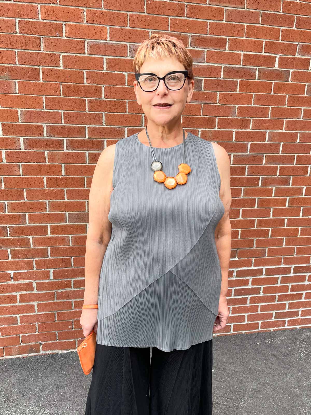 Vanite Couture Pleated Mesh Wrap Front Tank, Grey - Statement Boutique