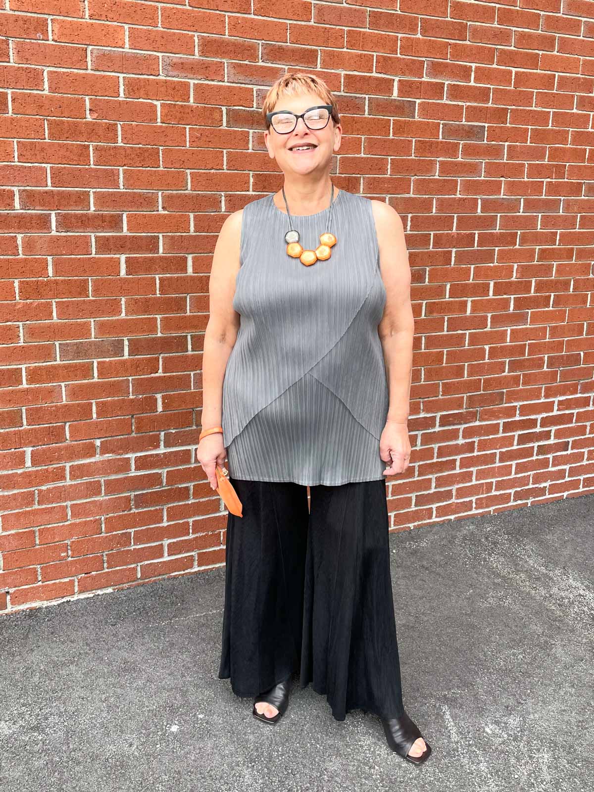 Vanite Couture Pleated Mesh Wrap Front Tank, Grey - Statement Boutique