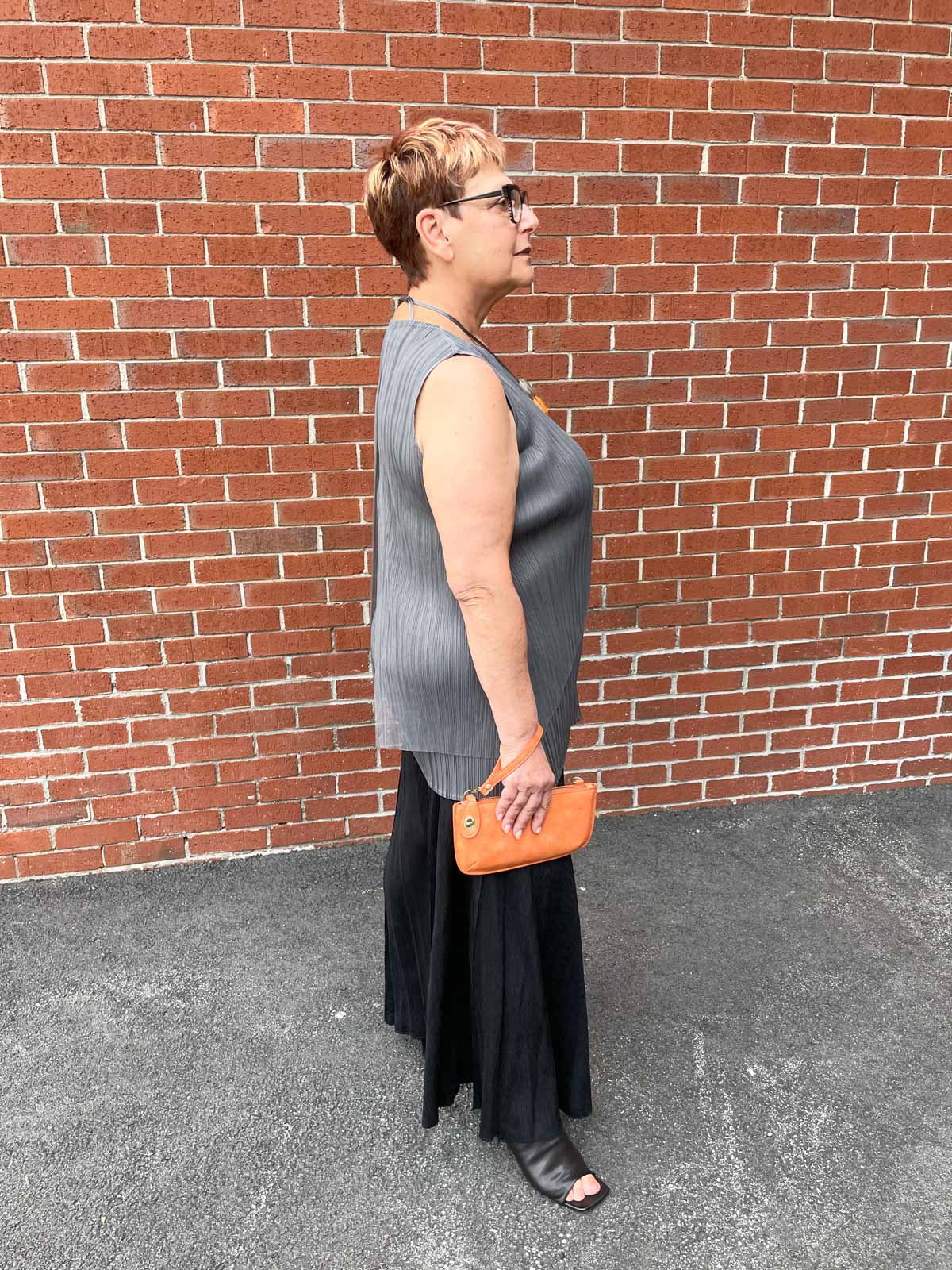 Vanite Couture Pleated Mesh Wrap Front Tank, Grey - Statement Boutique