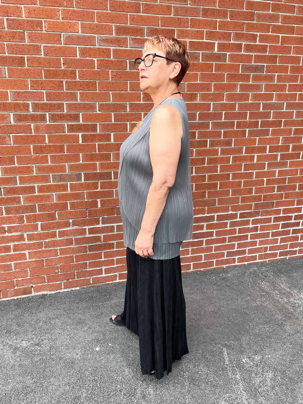 Vanite Couture Pleated Mesh Wrap Front Tank, Grey - Statement Boutique