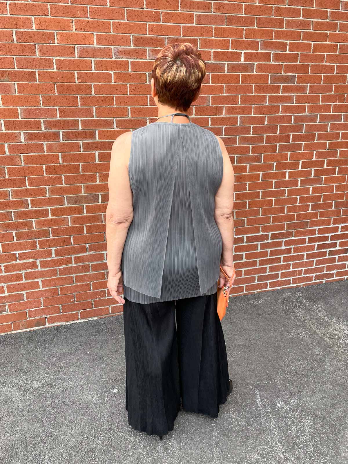 Vanite Couture Pleated Mesh Wrap Front Tank, Grey - Statement Boutique