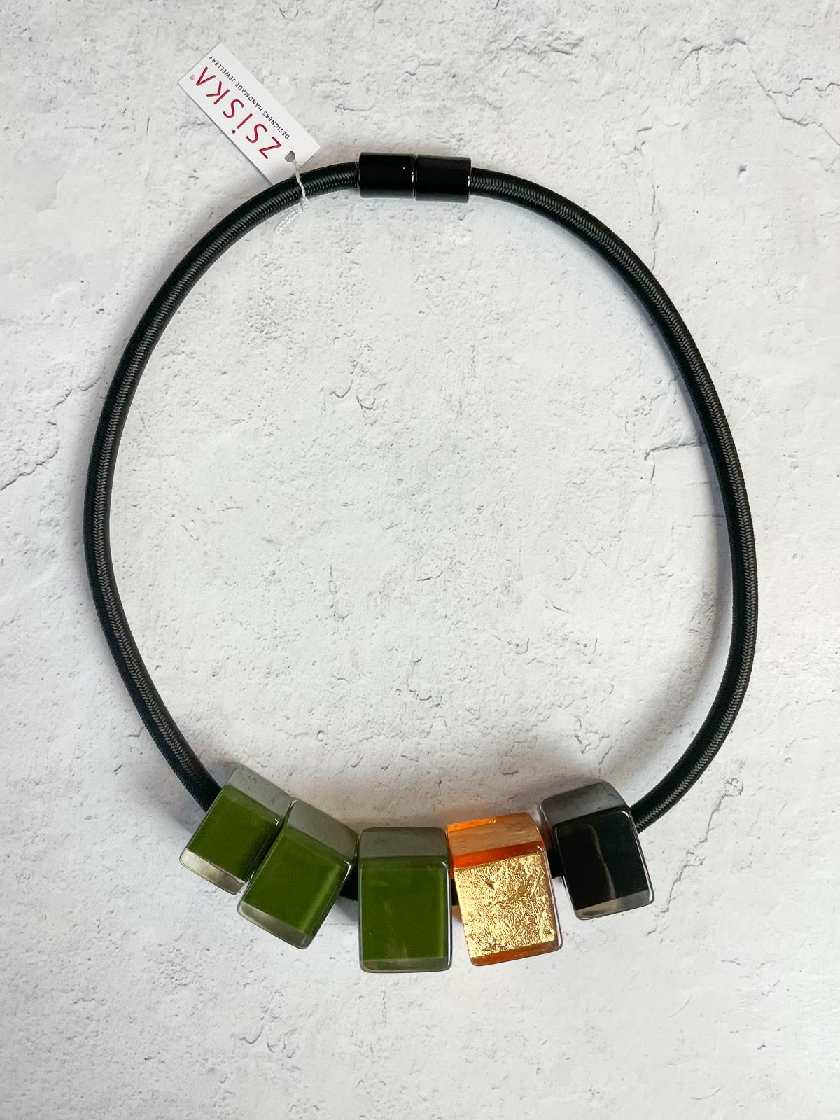 Zsiska Bliss 5 Cube Bead Necklace, Dark Green/Gold - Statement Boutique