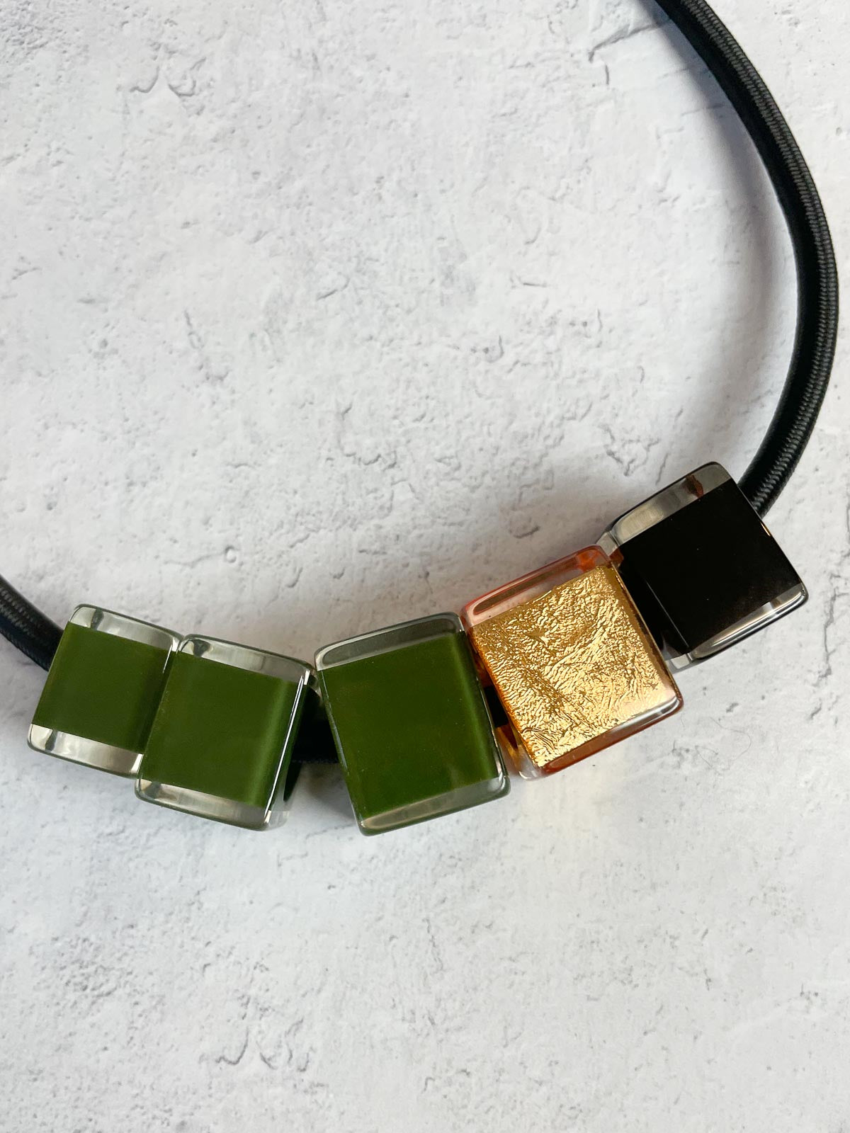 Zsiska Bliss 5 Cube Bead Necklace, Dark Green/Gold - Statement Boutique