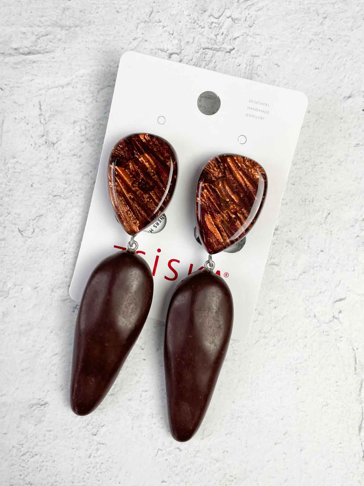 Zsiska Cedar Large 2 Bead Drop Clip Earrings, Red - Statement Boutique
