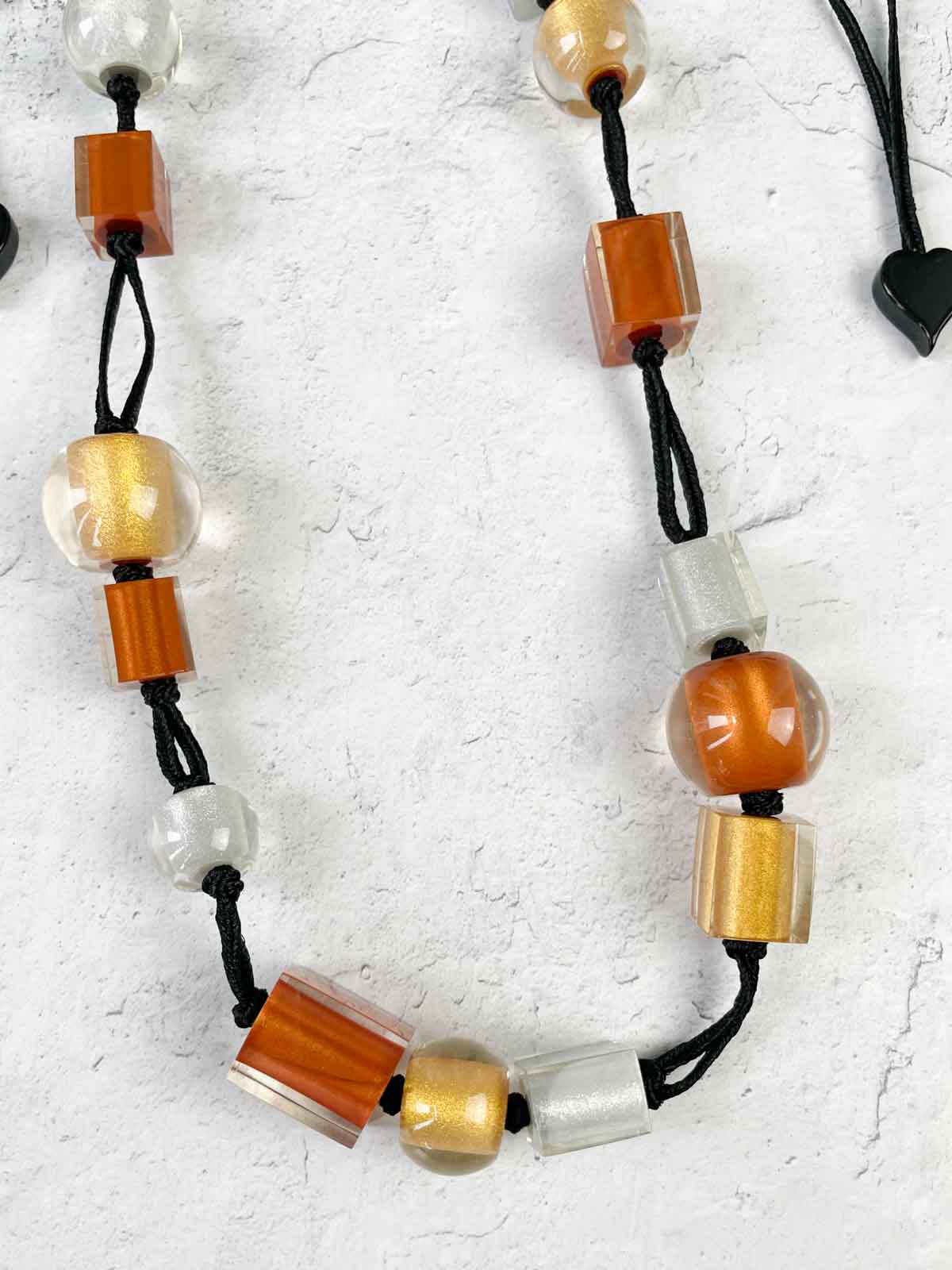 Zsiska Colorful Cubes Mix Bead Long Adjustable Necklace, Copper/Gold/Silver - Statement Boutique