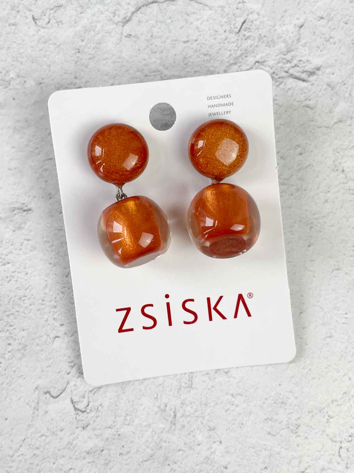 Zsiska Colorful Cubes Petite Post Drop Earrings, Rust - Statement Boutique